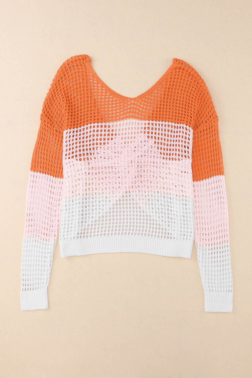 Colour Block Eyelet Long Sleeve Twisted Back Knit Top | Multicolour