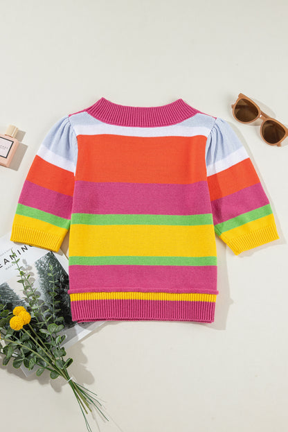 Colour Block Cropped Short Sleeve Sweater | Multicolour