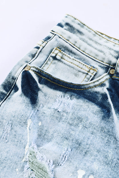 Distressed Bleached Denim Shorts | Sky Blue