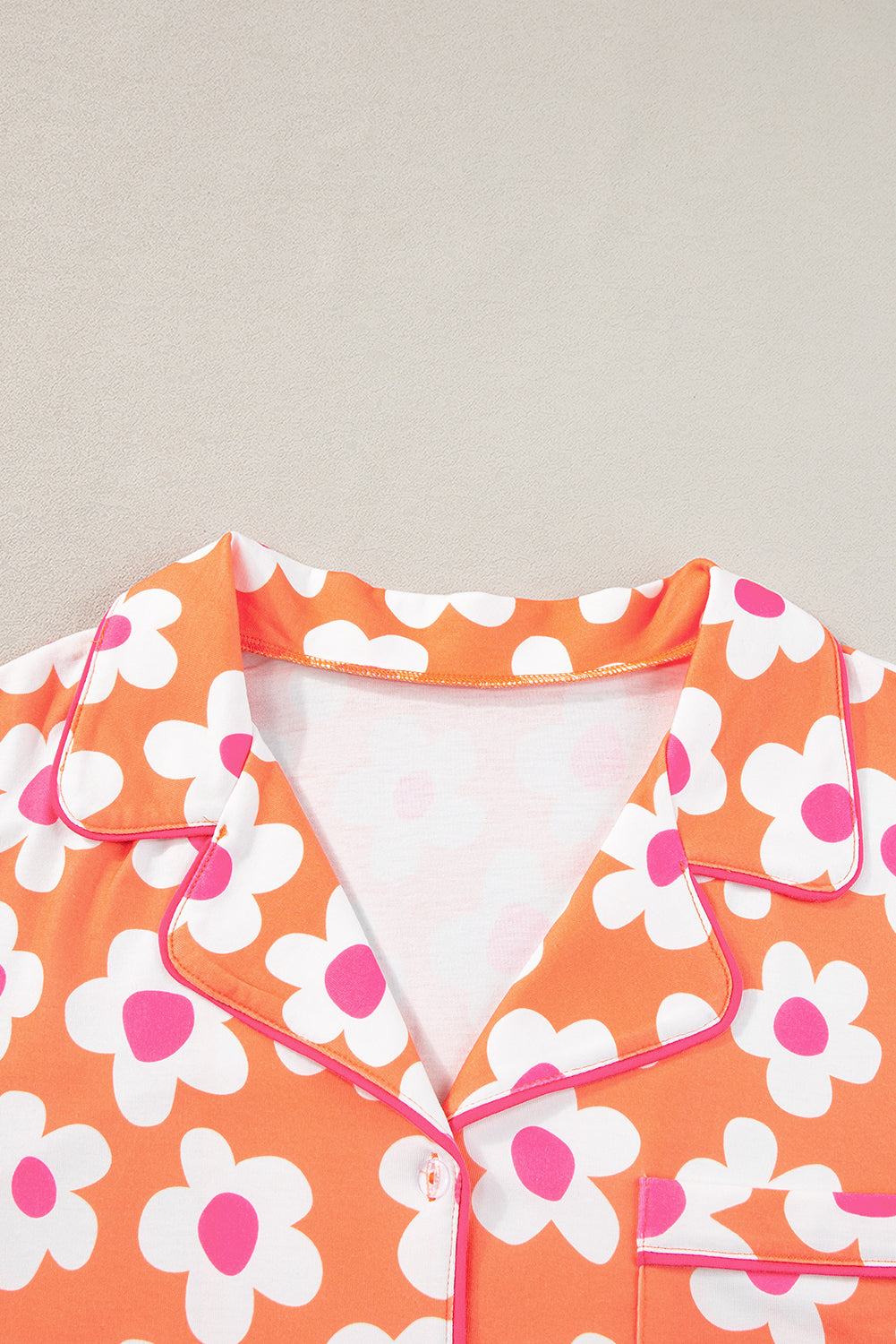 Flower Print Short Sleeve Shirt Pajamas Set | Orange