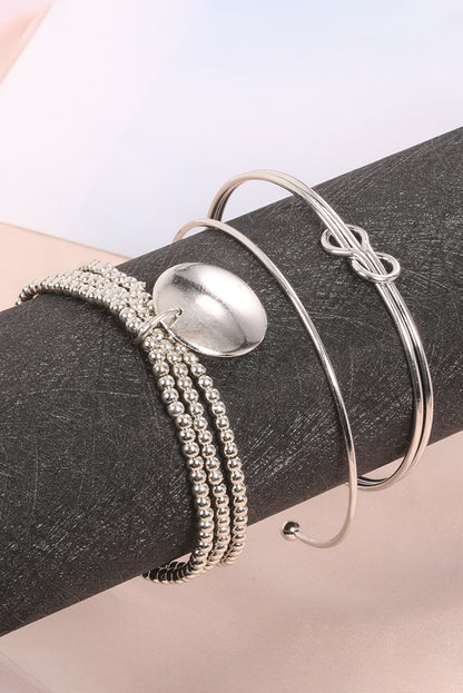 Knotted Beaded 3-Piece Bracelet Set | Silver