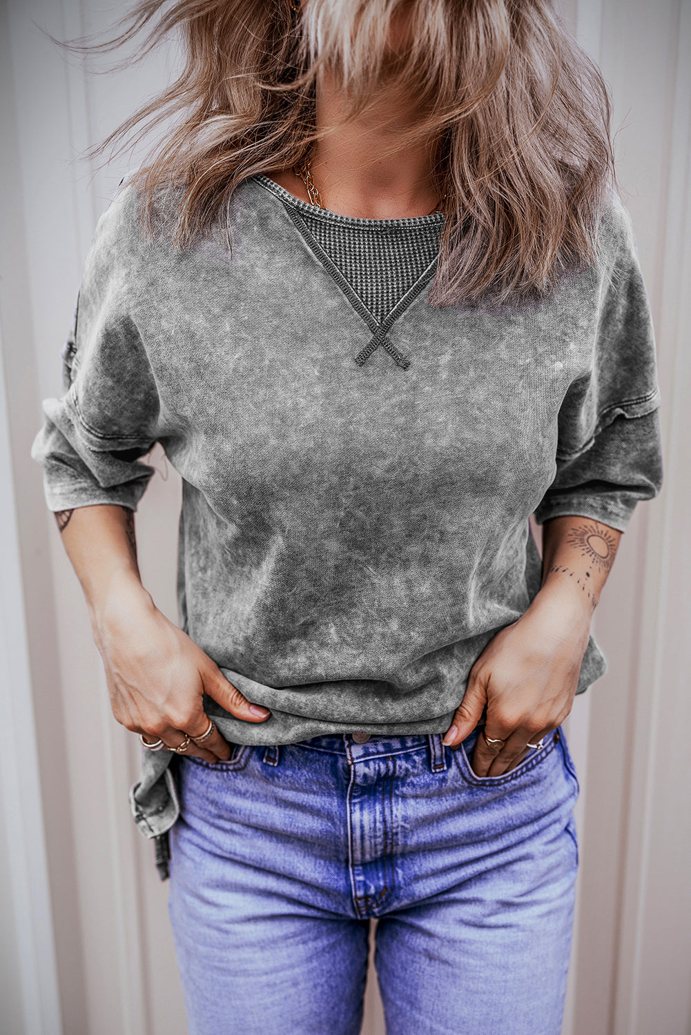 Mineral Wash Exposed Seam Drop Shoulder Oversized Tee | Philippine Gray