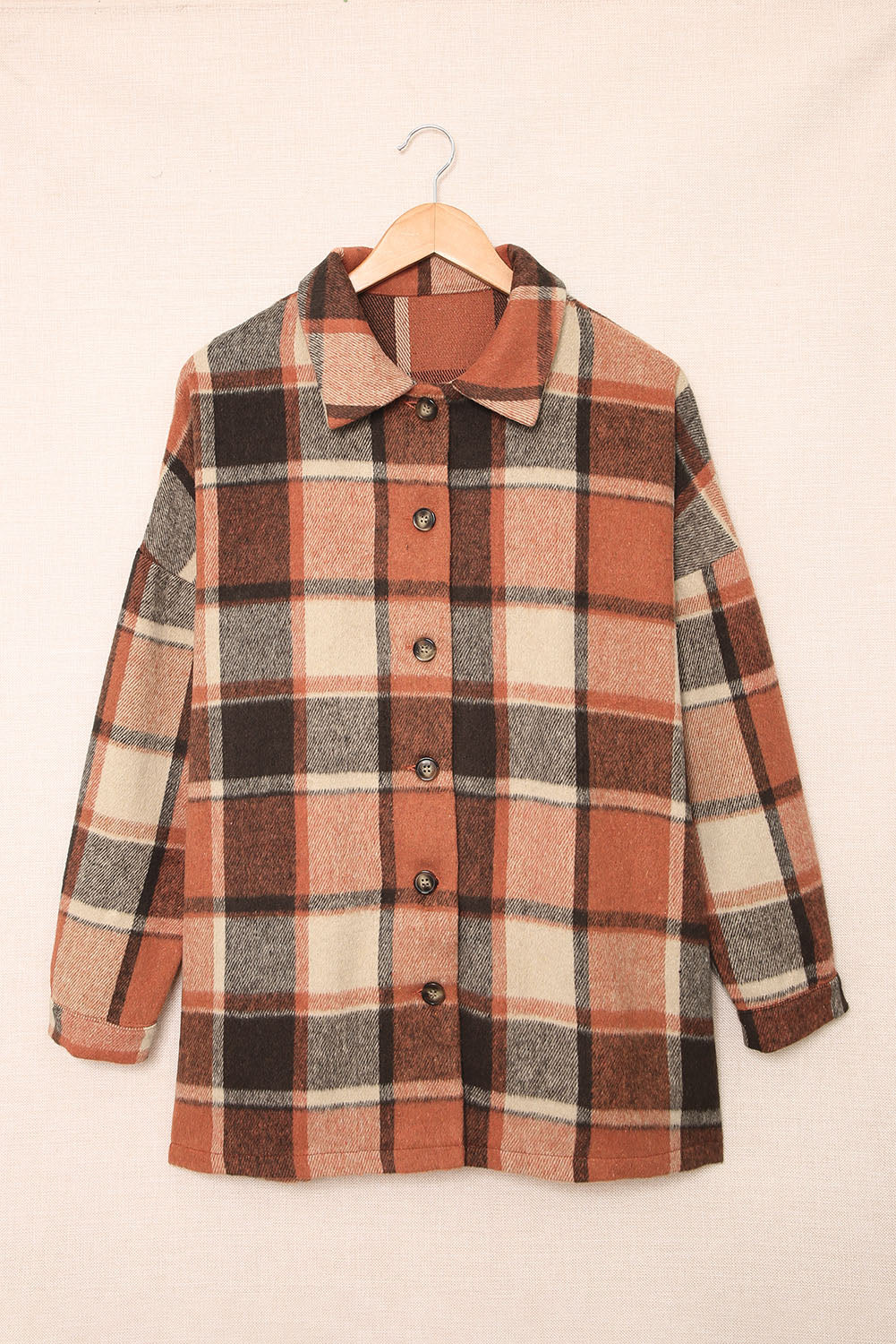 Plaid Print Buttoned Shirt Jacket | Orange