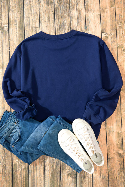 Solid Fleece Lined Drop Shoulder Terry Sweatshirt | Navy Blue