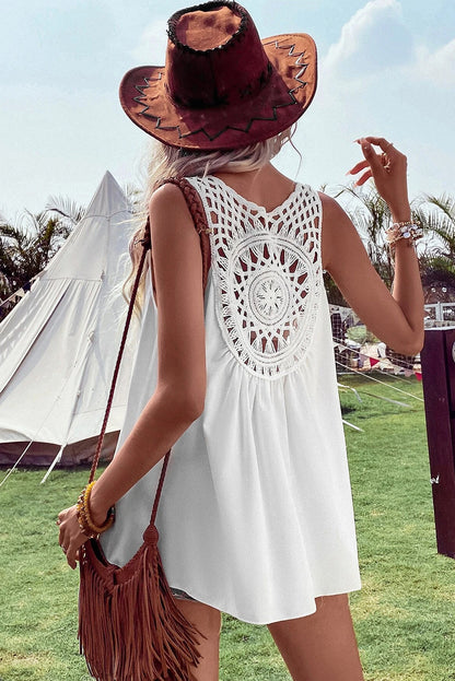 Bohemian Crochet Patchwork Sleeveless Tunic | White