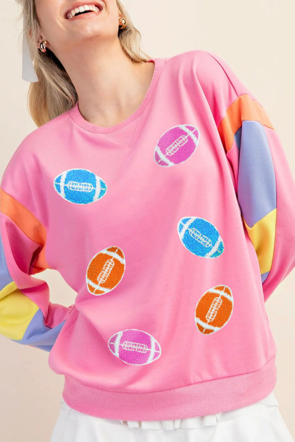 Rugby Football Patchwork Colour Block Game Day T Shirt | Pink