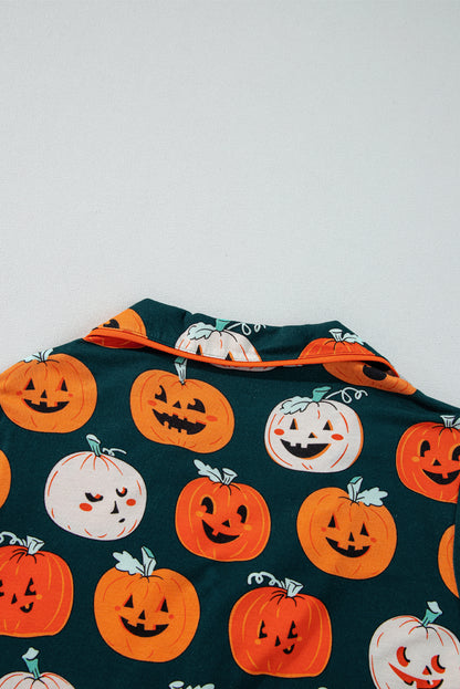 Halloween Pattern Short Sleeve Shirt Pajama Set | Orange