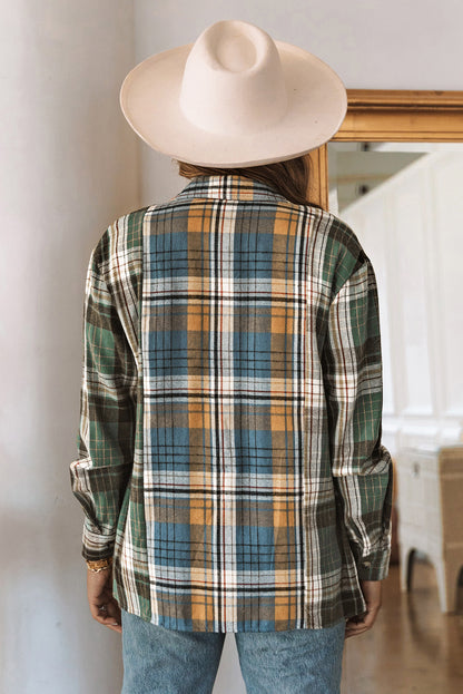 Chest Pockets Button Up Plaid Shacket | Green