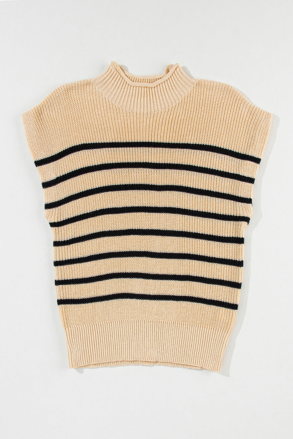 Striped Ribbed Knit High Neck Sweater | Parchment