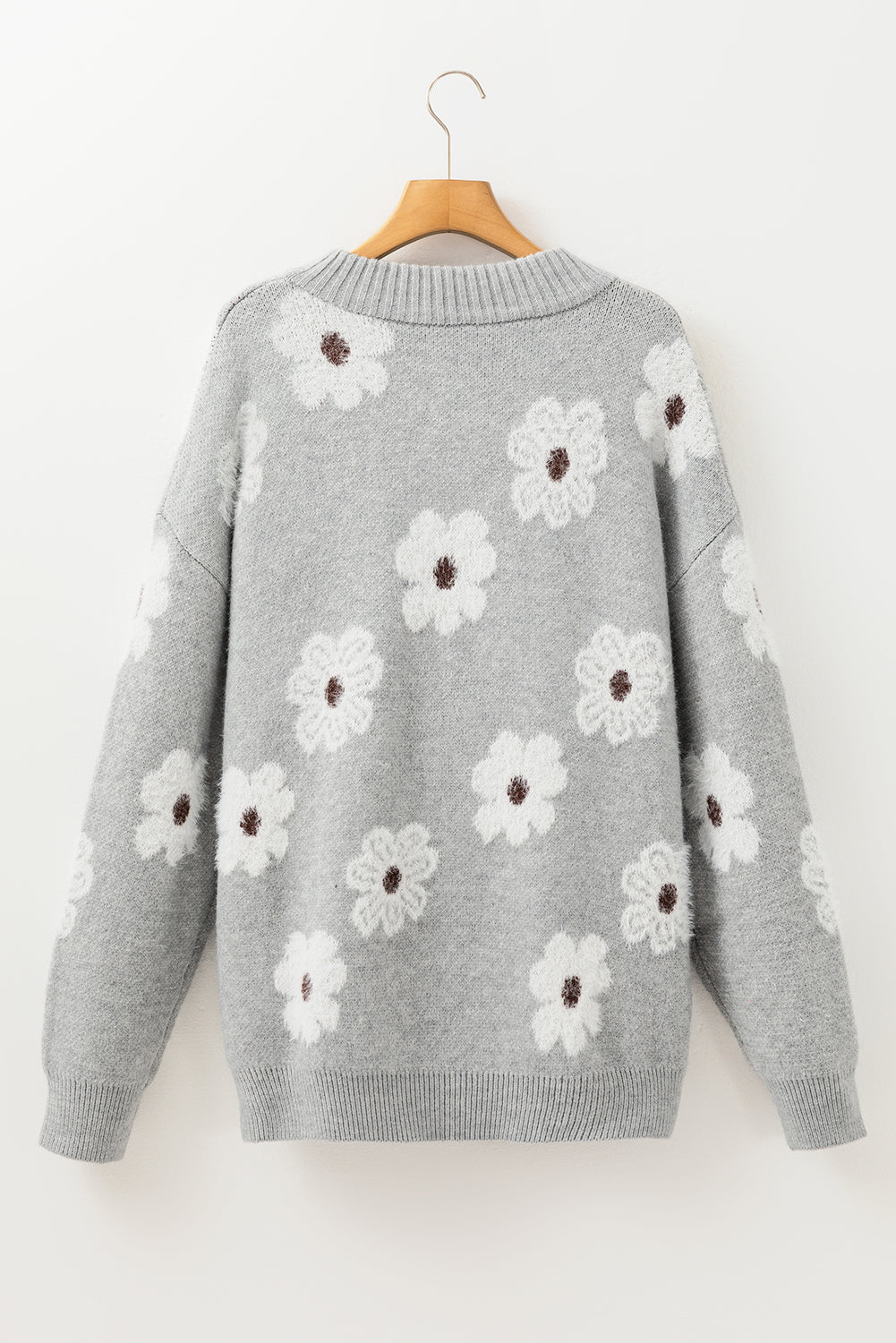 Plus Size Embroidered Floral Pattern Half Zip Sweater | Gray