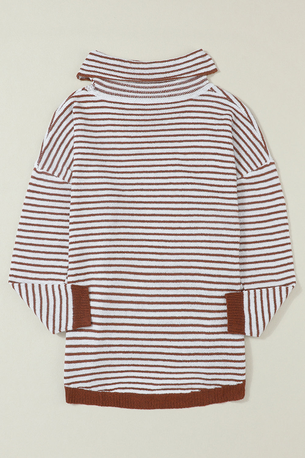 Striped Turtleneck Loose Sweater | Brown