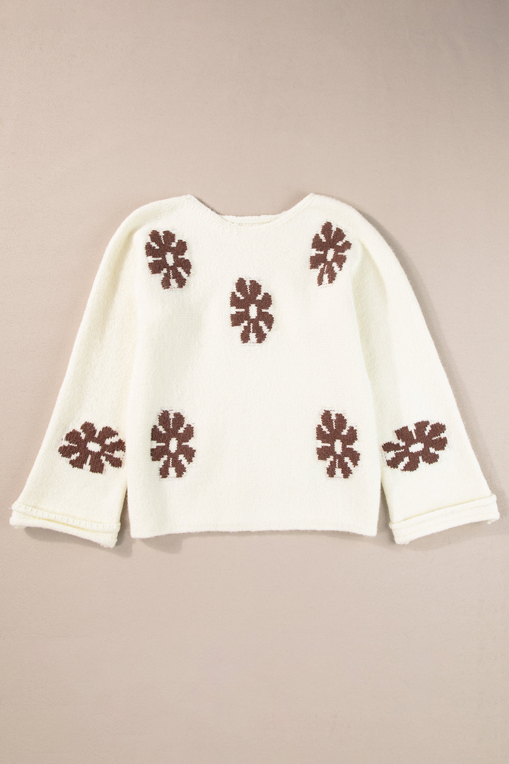 Colourblock Floral Pattern Round Neck Sweater | White