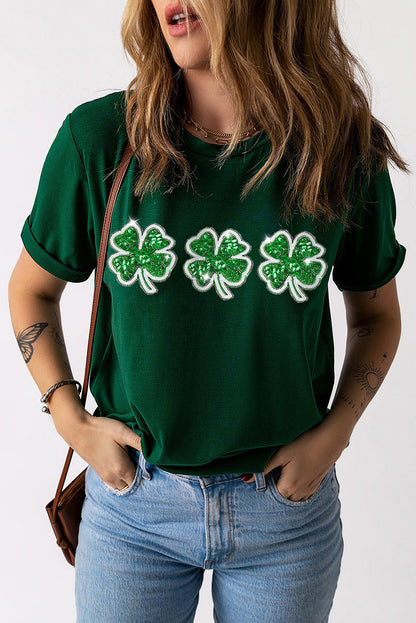 St Patrick Clover Patch Sequin Graphic T-Shirt | Green