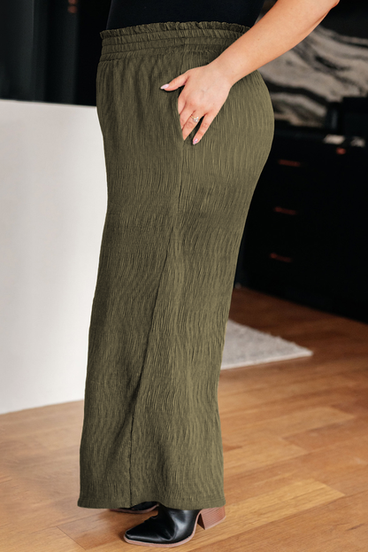 Plus Size Textured Shirred High Waist Casual Pants | Jungle Green