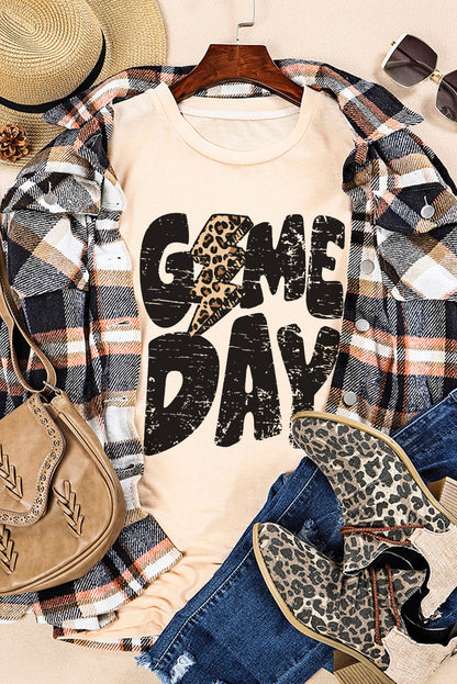 Game Day Rugby Football Season Leopard Lightning T Shirt | Khaki