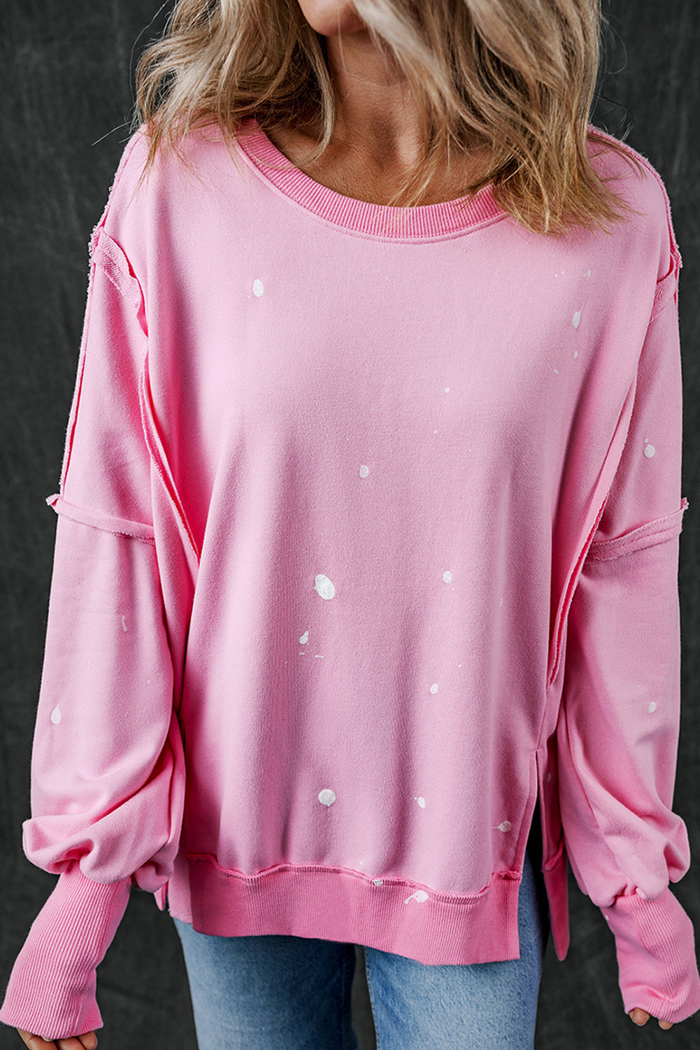 Splash Spots Exposed Seam Baggy Sweatshirt | Bonbon