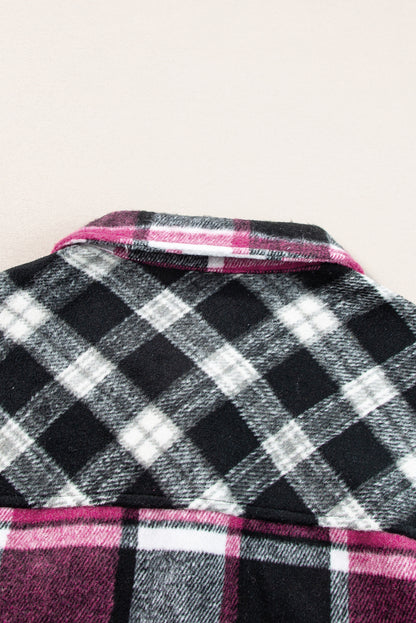 Plaid Colourblock Loose Shacket | Black