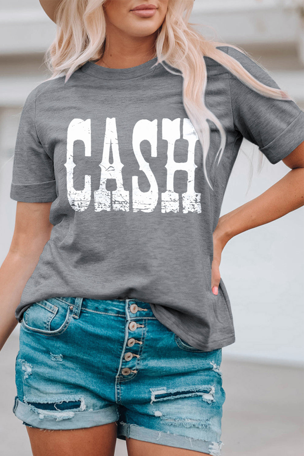 Cash Letter Print T Shirt | Gray