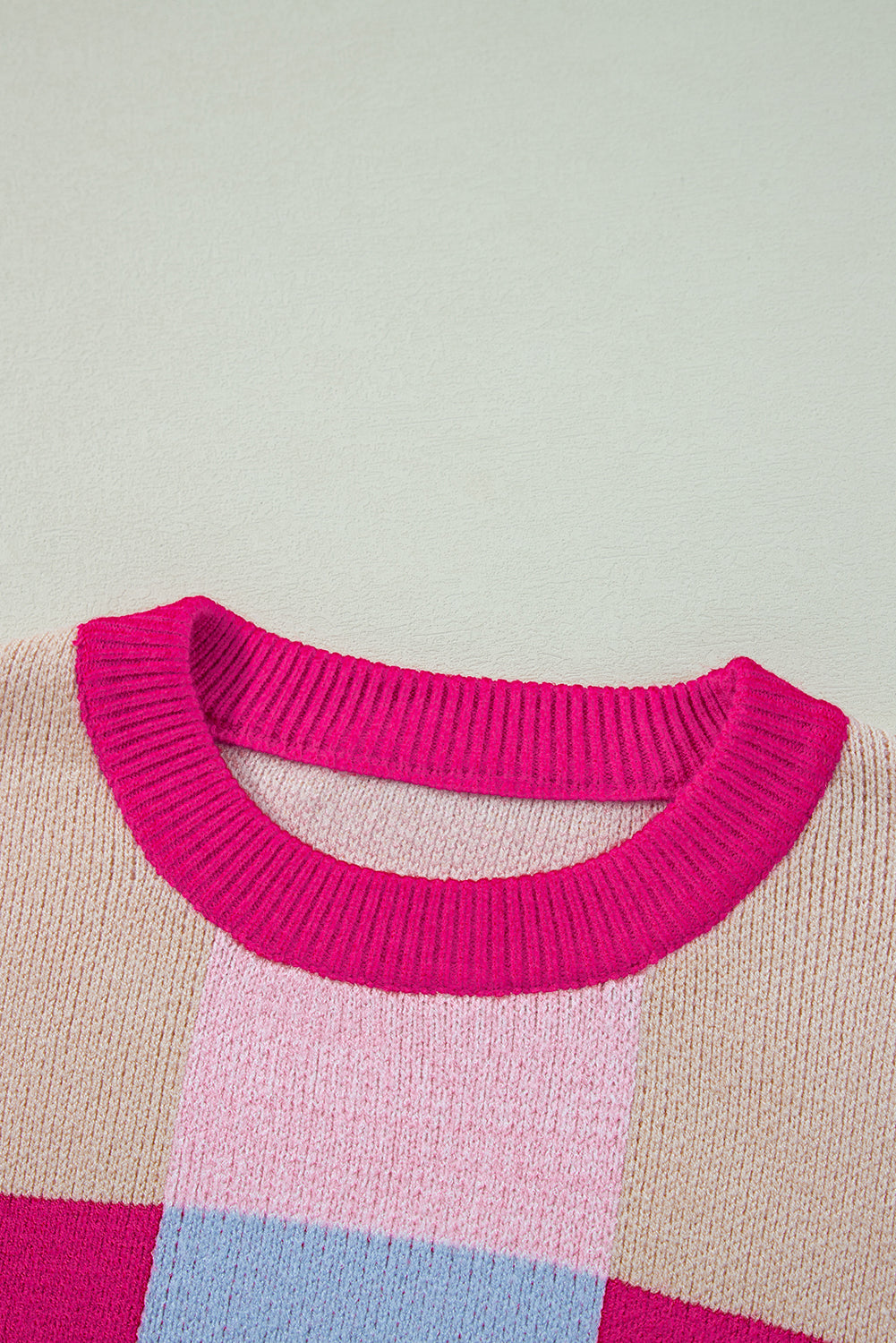 Colour Block Drop Shoulder Crewneck Loose Fit Sweater | Rose Red