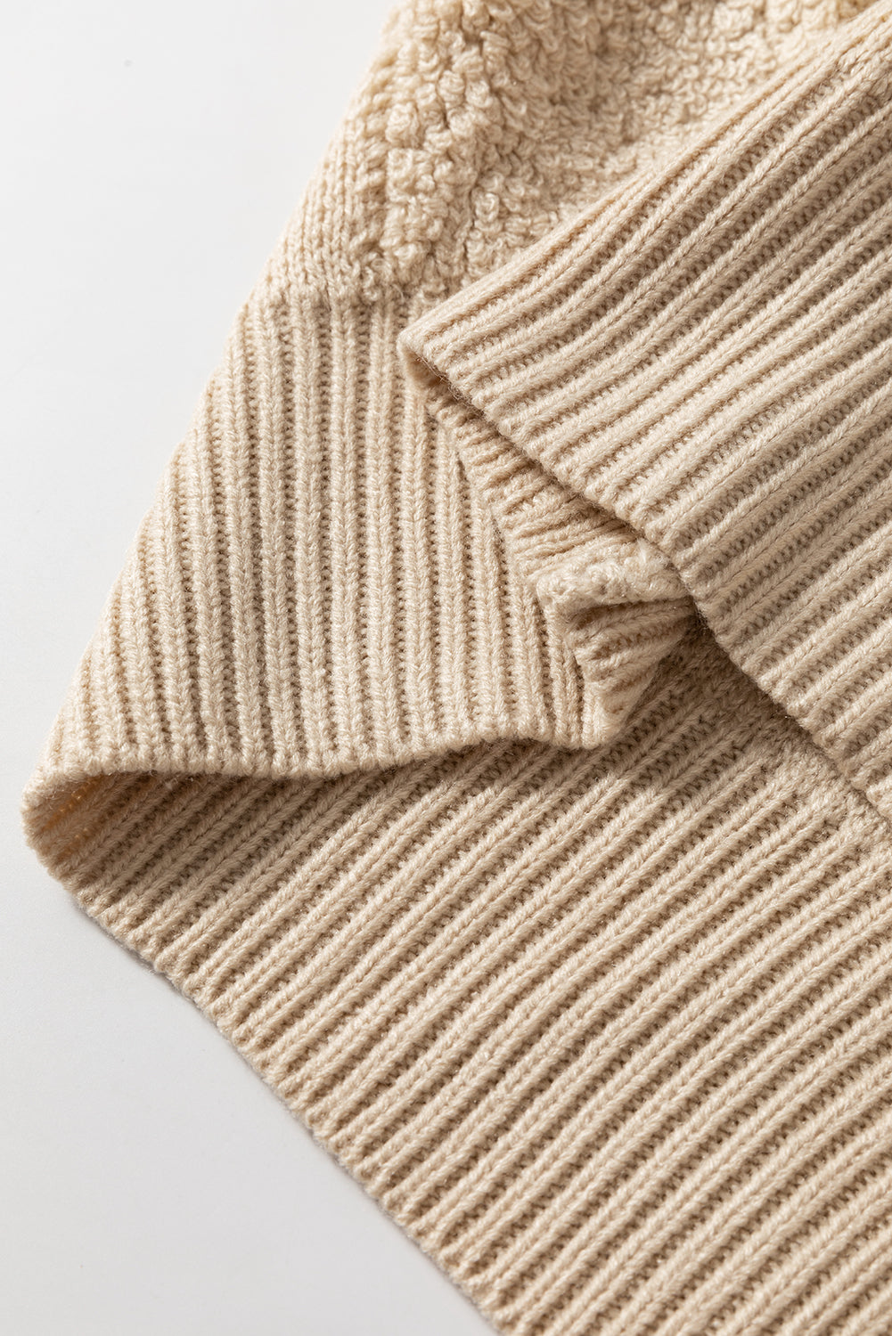 Checkered Sherpa Crew Neck Loose Sweater | Parchment