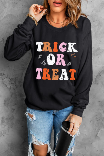 Trick Or Treat Graphic Crewneck Halloween Sweatshirt | Black