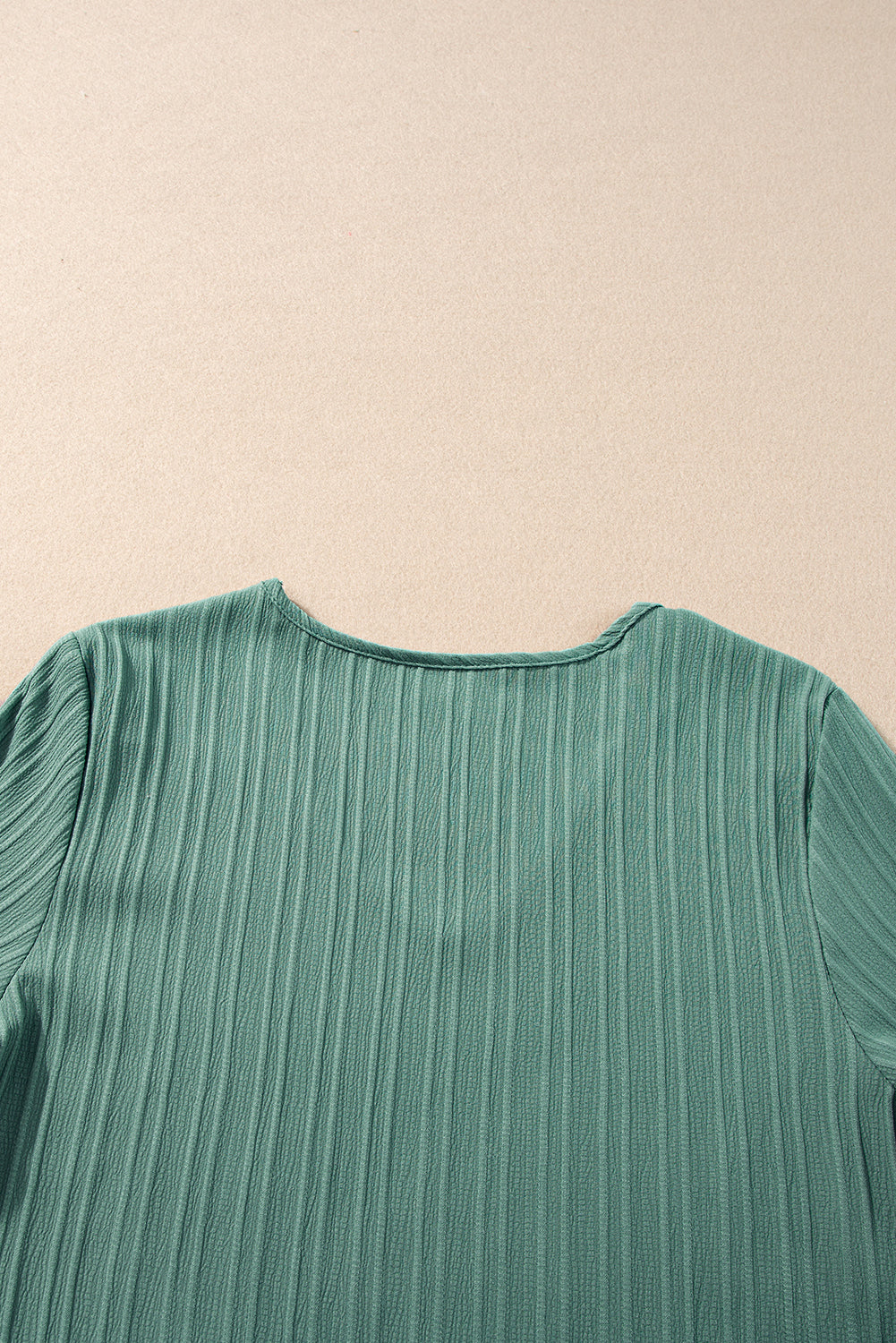 Ruffled Half Sleeve V Neck Textured Top | Grass Green