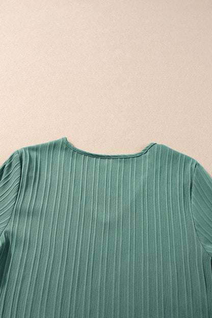 Ruffled Half Sleeve V Neck Textured Top | Grass Green