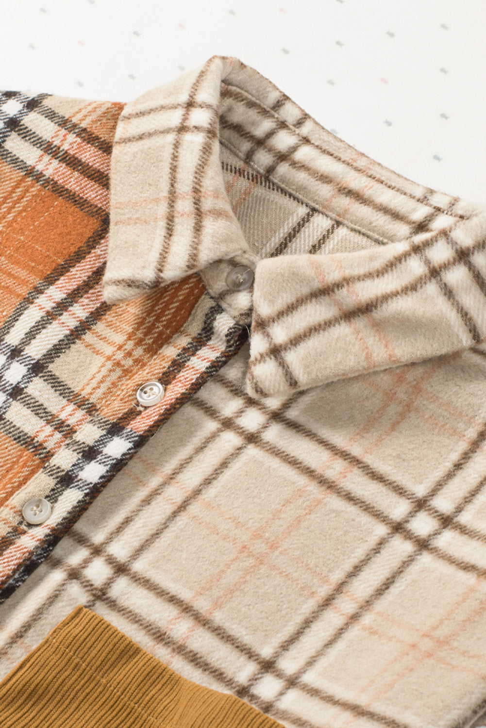 Plaid Colour Block Patchwork Shirt Jacket With Pocket | Orange