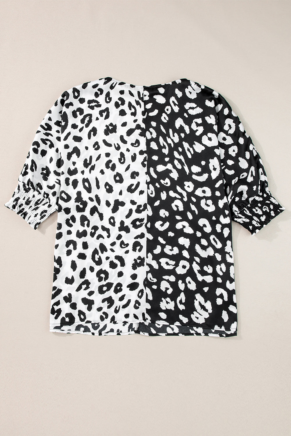 Plus Size Contrast Leopard Half Sleeve Blouse | Black