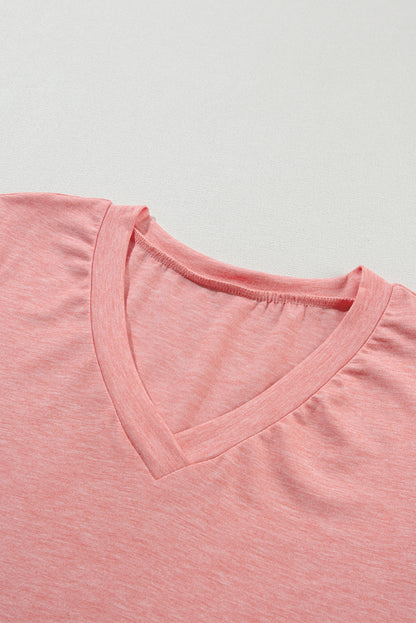 Fashion Petal Sleeve V Neck T Shirt | Rose Tan