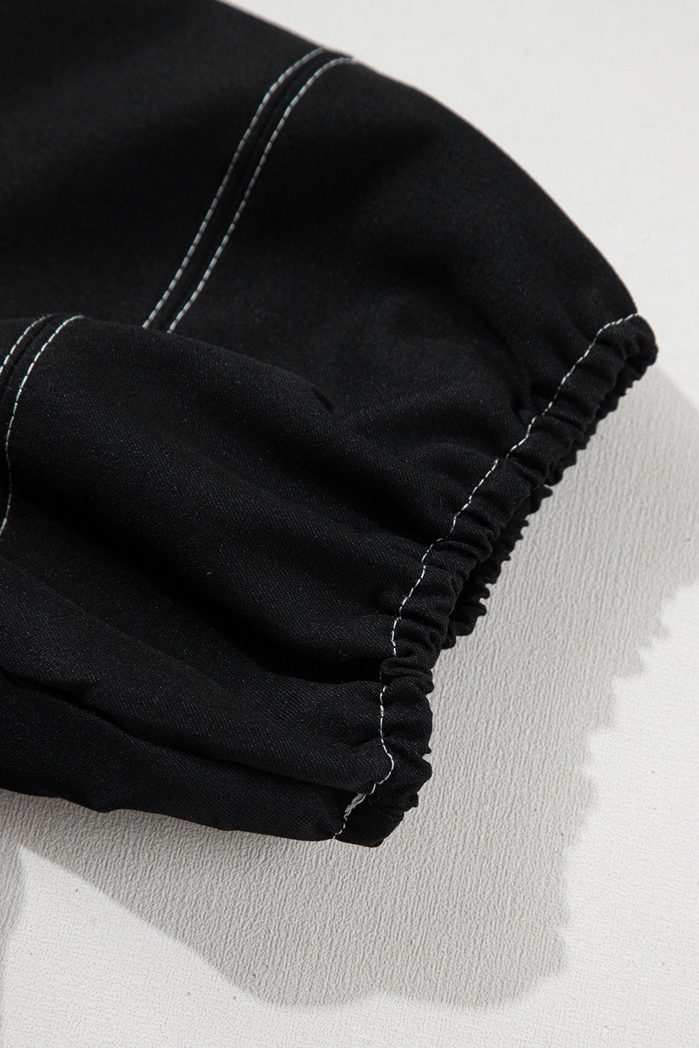 Contrast Stitches Detail Puffy Half Sleeve Blouse | Black