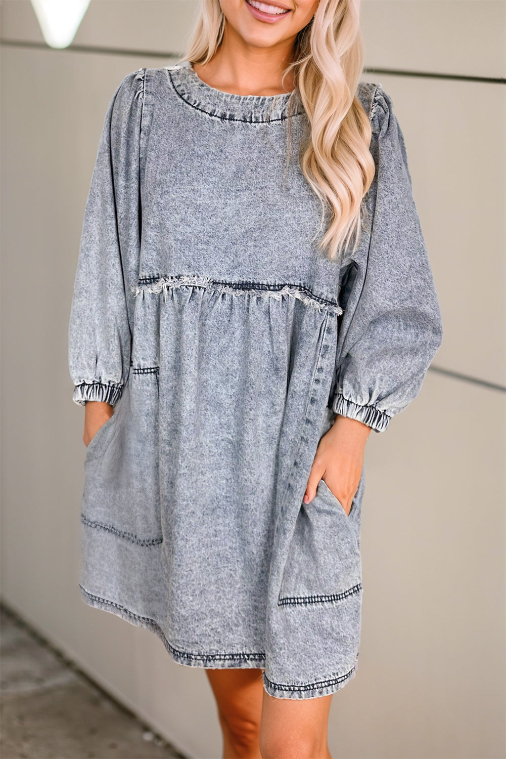 Light Wash High Waist Loose Fit Denim Mini Dress | Beau Blue