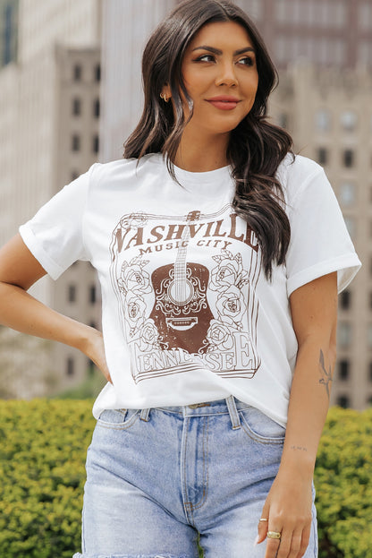 Nashville Music City Graphic Crew Neck Tee | White