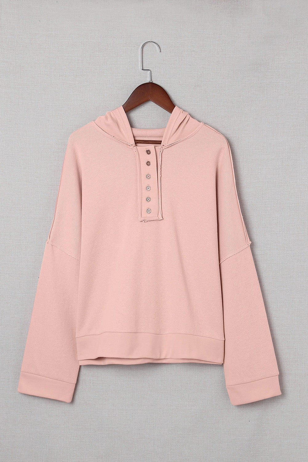 Casual Button Solid Patchwork Trim Hoodie | Pink