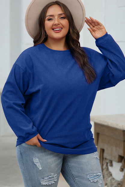 Ribbed Corduroy Oversized Sweatshirt | Dark Blue