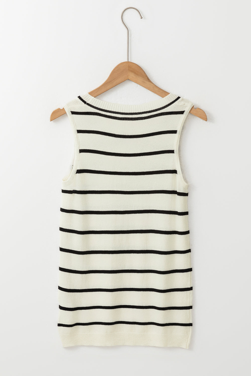 Striped Round Neck Sweater Vest | White