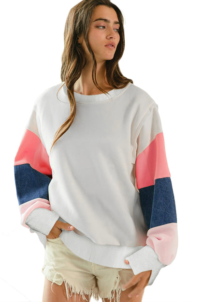 French Terry Colour Block Long Sleeve Top | White