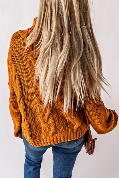 Cuddle Weather Cable Knit Handmade Turtleneck Sweater | Yellow