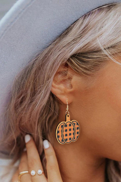 Plaid Print Pumpkin Shape Halloween Drop Earrings | Russet Orange