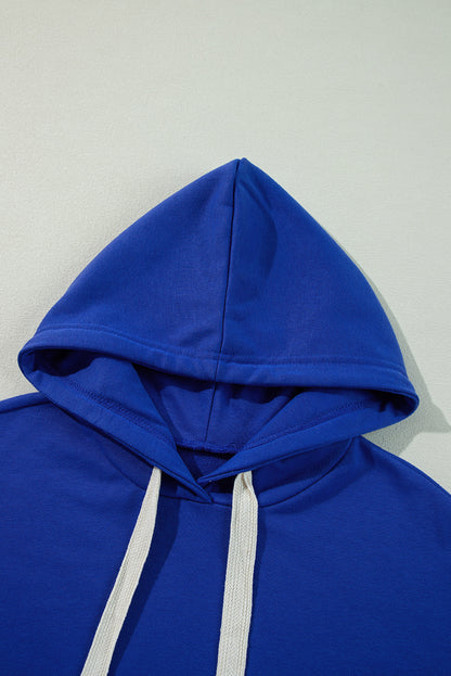 Solid Drop Shoulder Drawstring Cropped Hoodie | Dark Blue