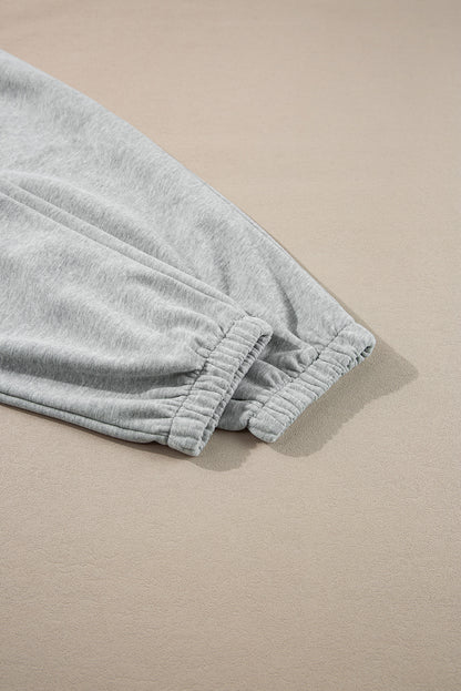 Solid Colour Fleece Lined Drawstring Waist Joggers | Light Grey