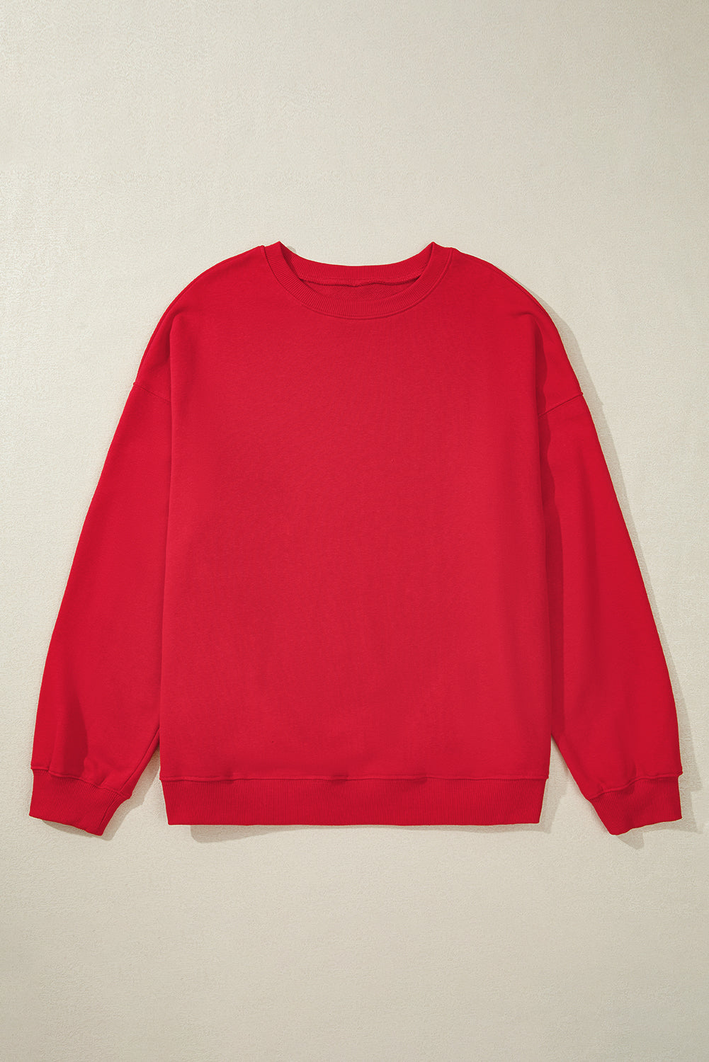 Solid Crew Neck Drop Shoulder Plus Size Sweatshirt | Racing Red