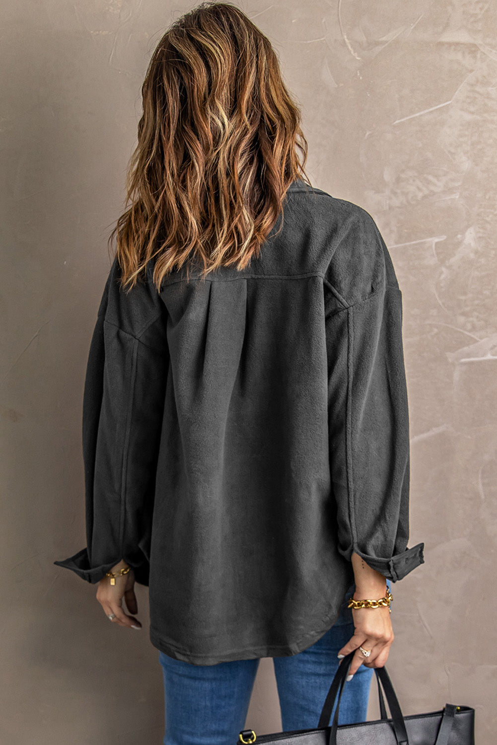 Turn Down Collar Buttoned Shirt Jacket | Gray