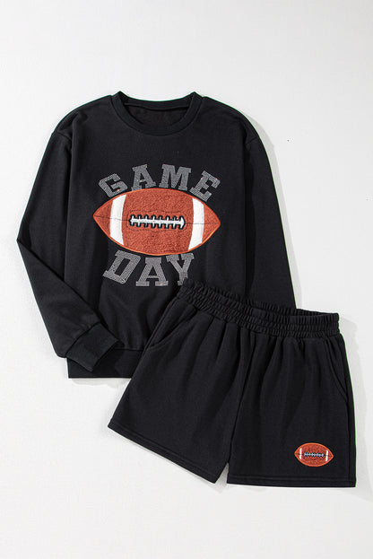 Game Day Rugby Football Graphic Pullover And Shorts Casual Outfit | Black