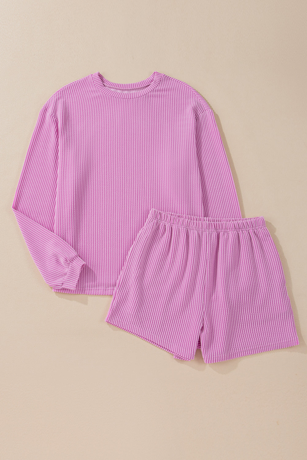 Corded Knit Long Sleeve Top And High Waist Shorts Set | Phalaenopsis