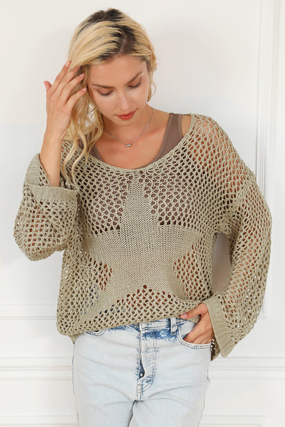 Star Pointelle Knit Baggy Sweater | Light French Beige