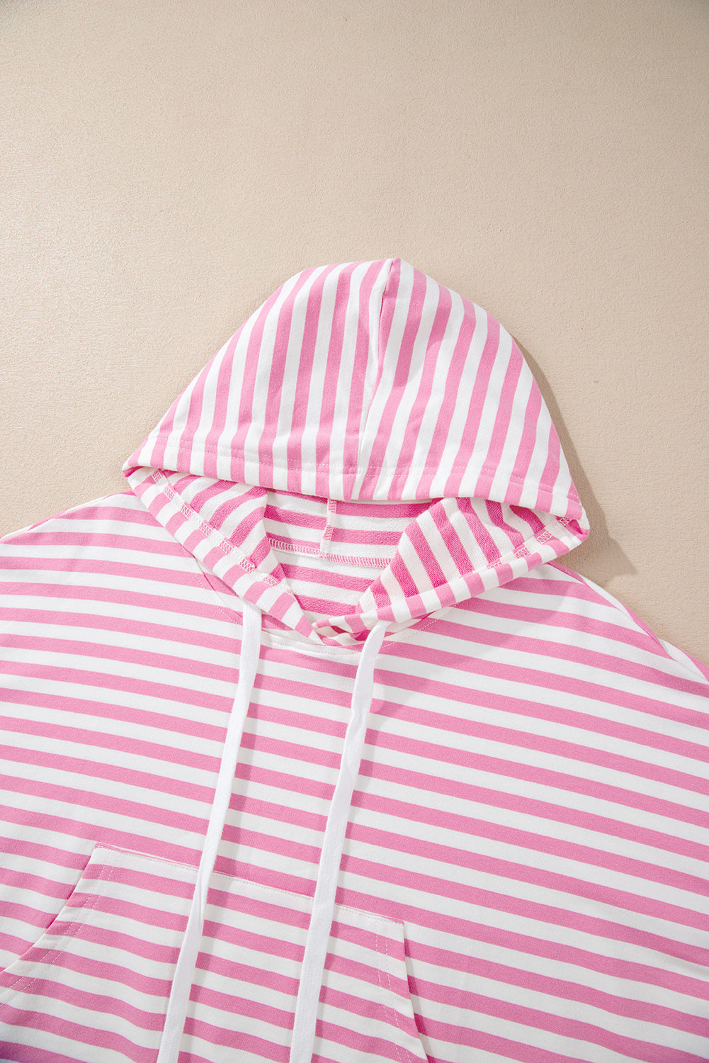 Kangaroo Pocket Hoodie And Wide Leg Shorts Set | Pink Stripe