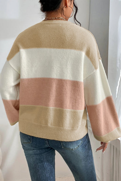 Colour Block Lantern Sleeve Drop Shoulder Sweater | Dusty Pink