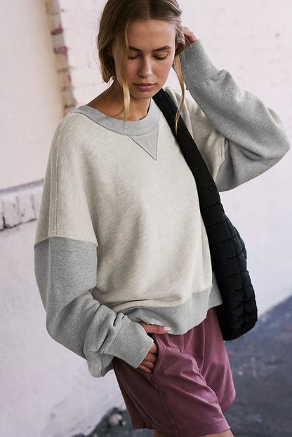 Colour Block Thumbhole Sleeve Drop Shoulder Sweatshirt | Light Grey