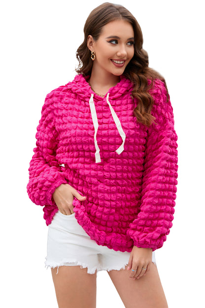 Bubble Textured Waffle Hoodie | Rose